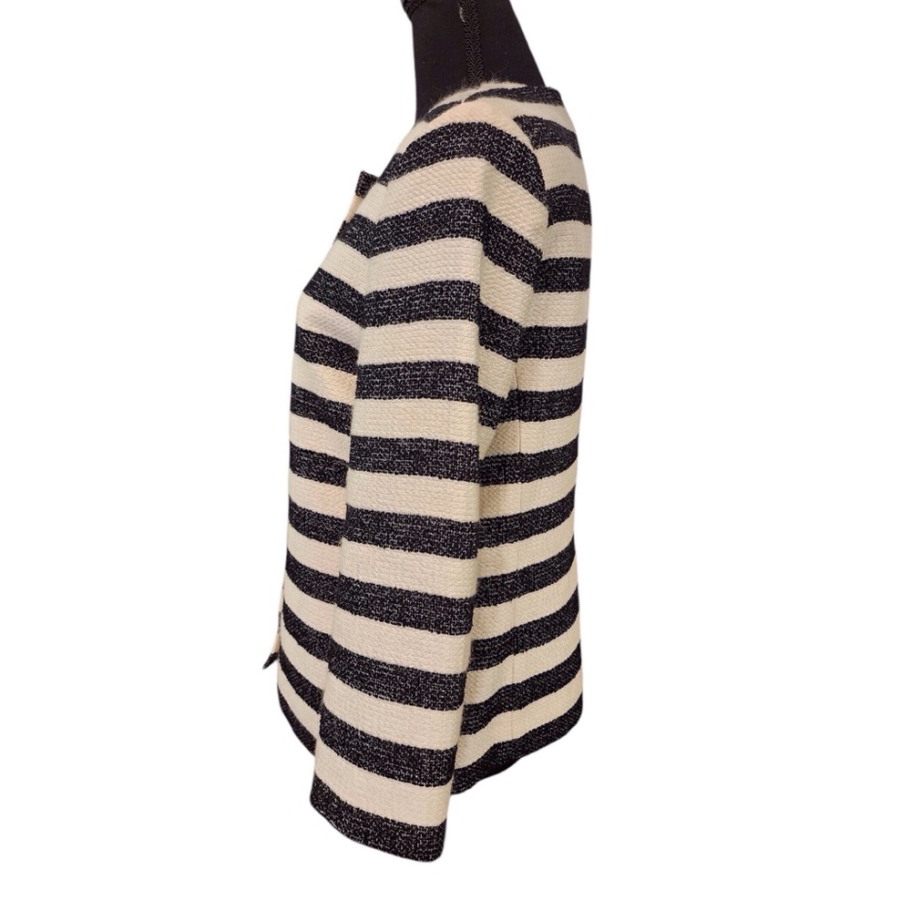 TALBOTS Tweed Woven Blazer Jacket 8 Ladies Cream Black Striped Work Career Coat - Picture 5 of 14